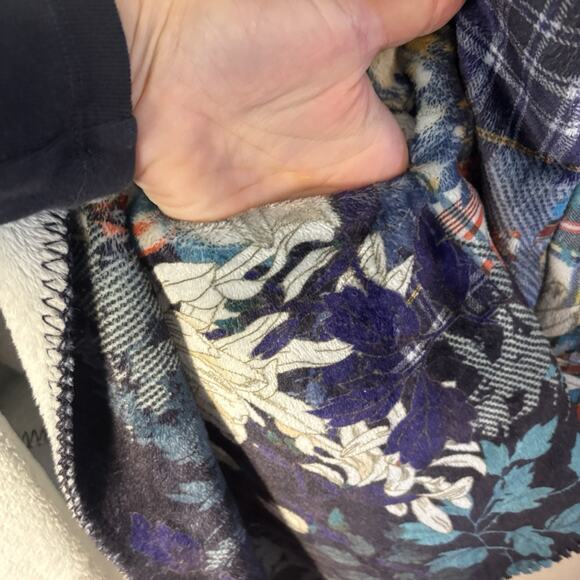 Johnny Was Floral Biya Sherpa Patchwork Hooded Open Waterfall Cardigan Jacket L - Picture 9 of 15